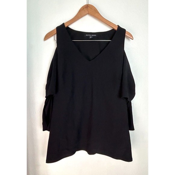 Boston Tops - Boston Proper Blouse Women’s Small Black Cold Shoulder Shirt Top Short Sleeve